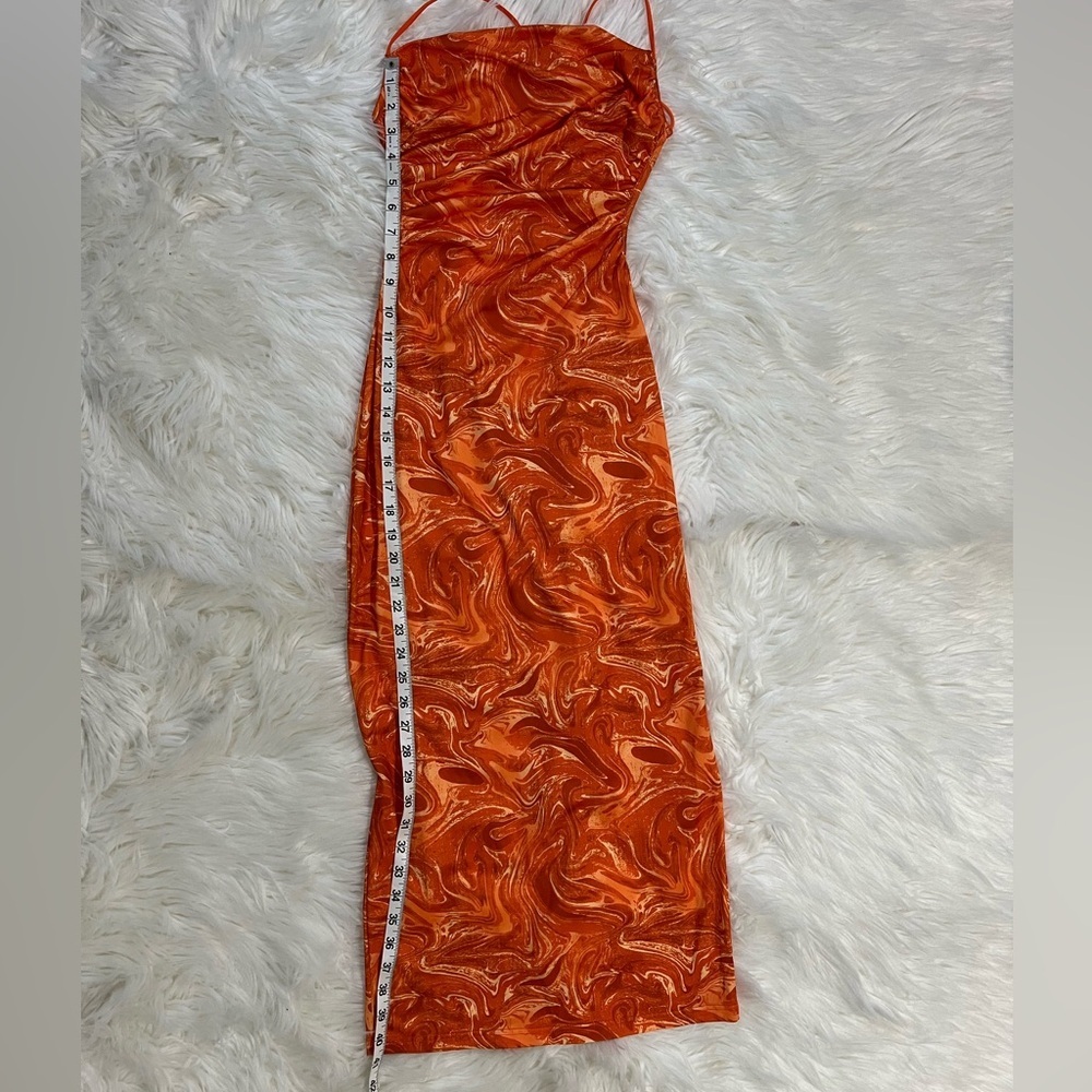 Women’s Orange Swirl Backess Dress - Picture 6 of 6